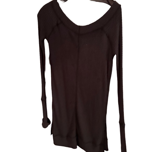 Free People Womens Black Waffle Knit Long Sleeves Thermal Shirt Sz SP NWT - Picture 1 of 10